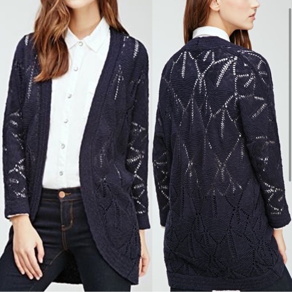 Forever 21 Textured Open Knit Midnight Blue Cardigan - Picture 2 of 7